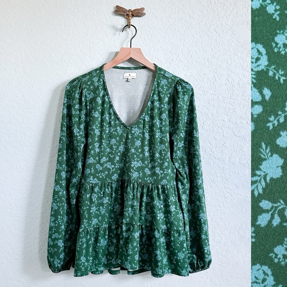 True Craft•Floral Boho Long Sleeve Tiered Top•Womens